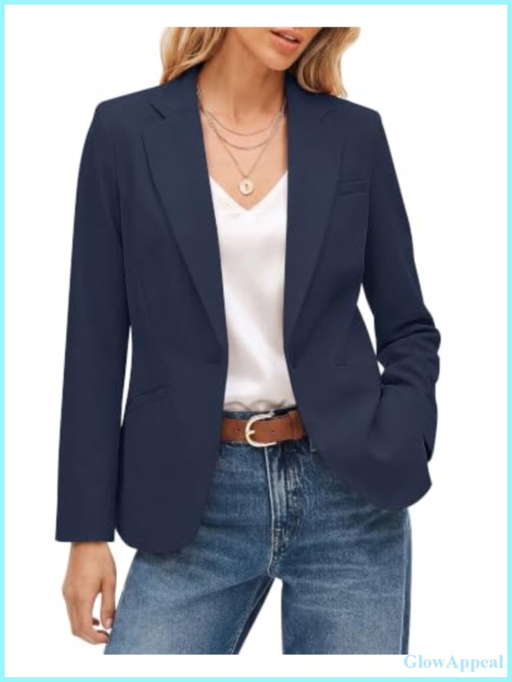 Notched Lapel Long Sleeve Blazer Business Casual Button Jacket